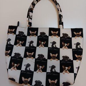 Betsey Johnson Black and White Frenchie Dog Print vinyl Purse